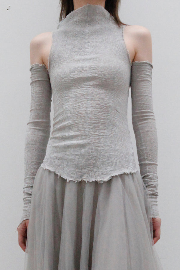 marc le bihan off shoulder long sleeve top 26958 E23 gray